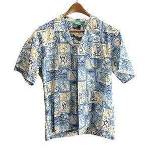 Jade Fashions Mens Hawaiian Shirt Aloha Print Blue Made in Hawaii‎ Size L